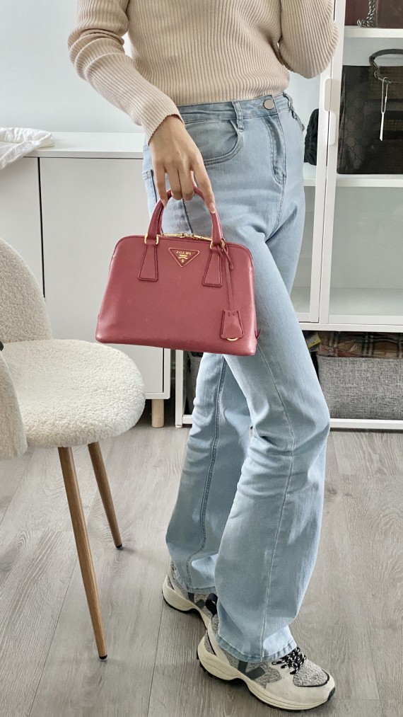 Prada Mini Saffiano Promenade Bag, Pink (Peonia)