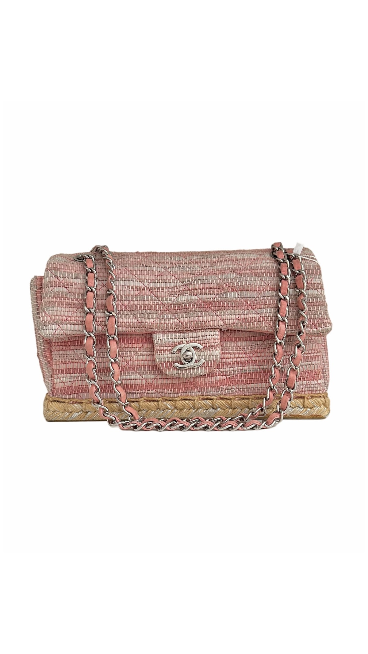 Chanel Pre-Owned Tweed Double Flap Chain Shoulder Bag in White