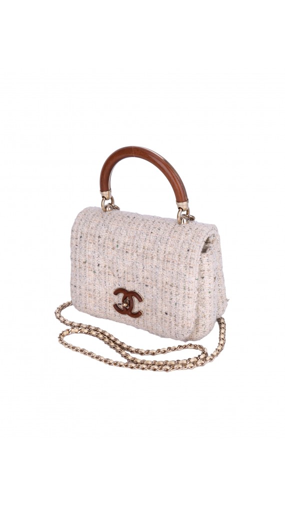 Chanel Wood Handle Tweed Bag