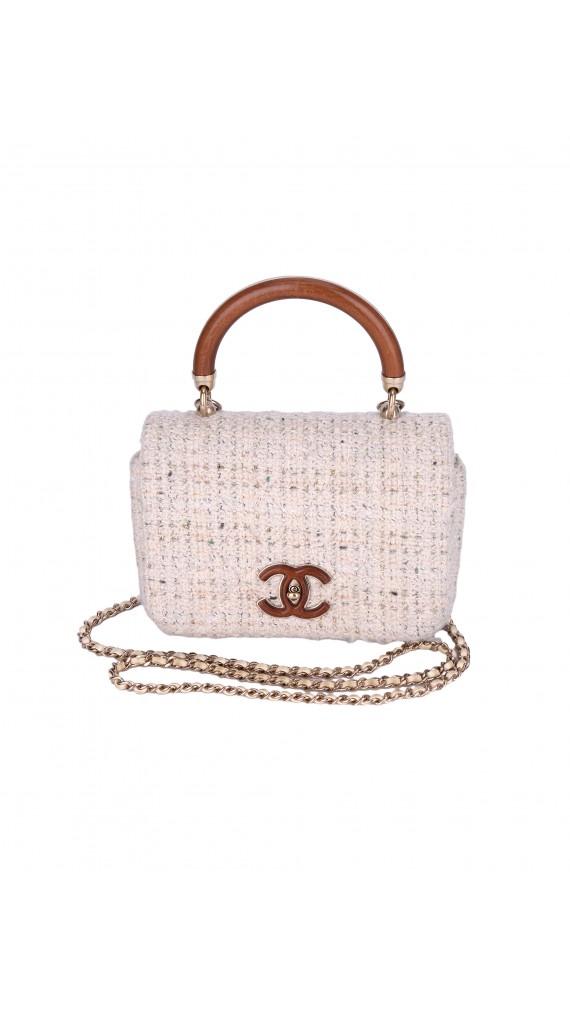 Chanel Wood Handle Tweed Bag