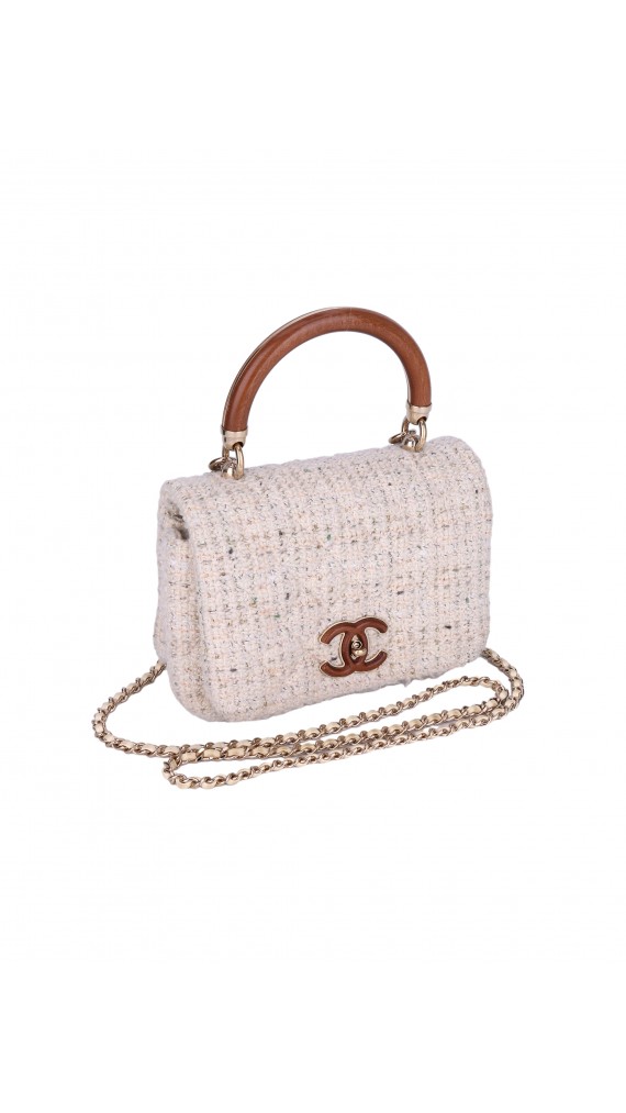 Chanel Wood Handle Tweed Bag