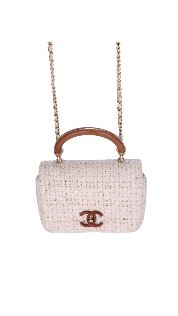 Chanel Wood Handle Tweed Bag