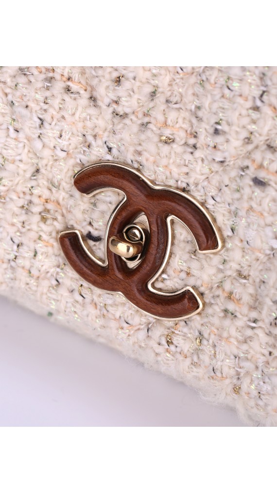 Chanel Wood Handle Tweed Bag