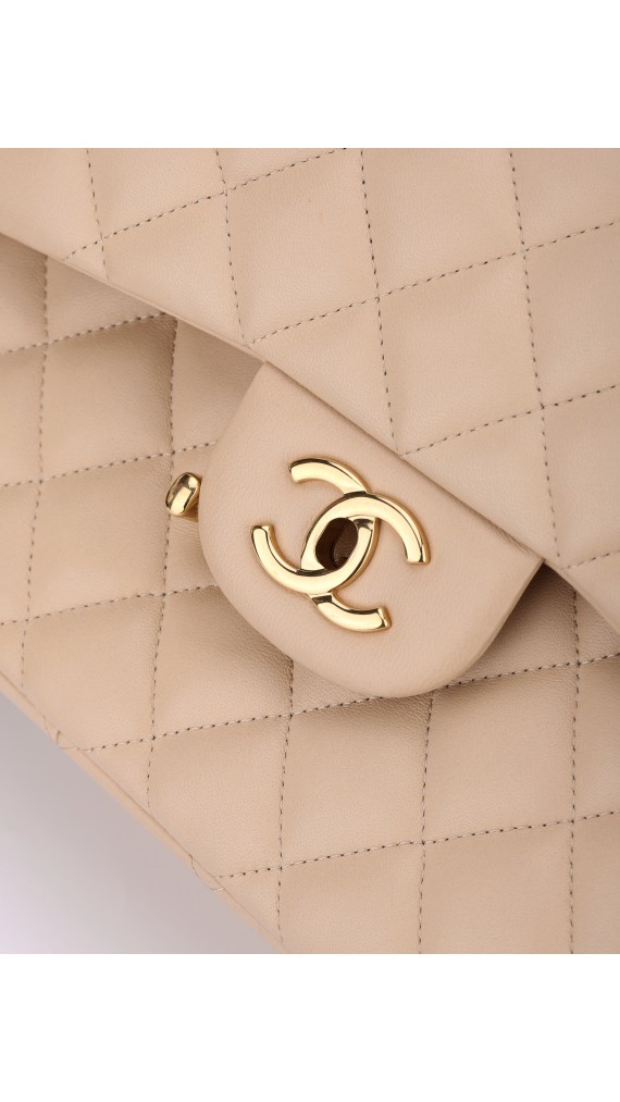 Chanel Classic Double Flap Beige Size Jumbo