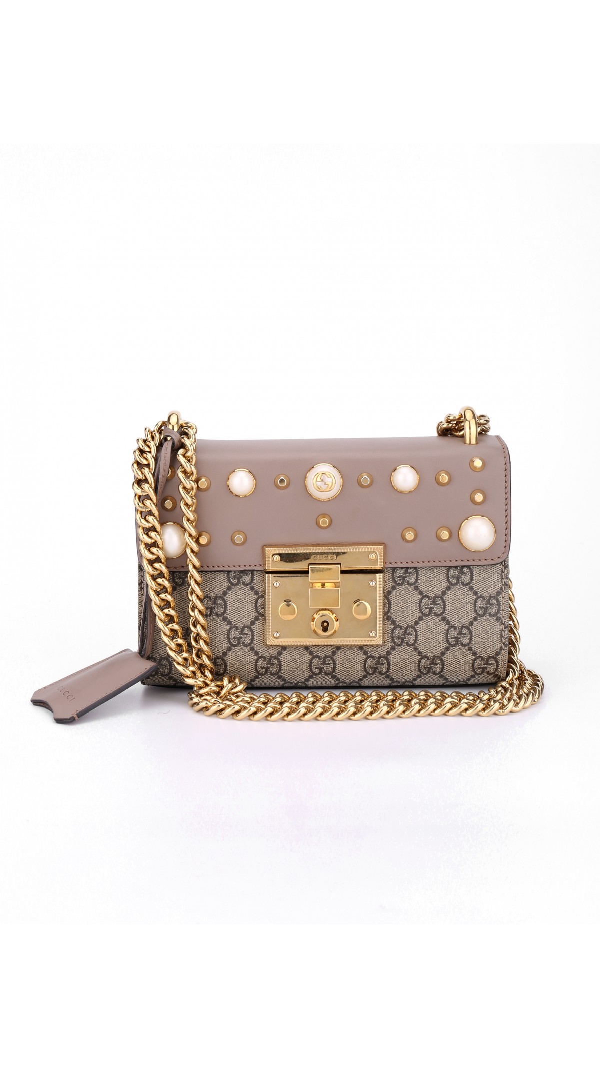 Gucci Small Pearl Studded Padlock Shoulder Bag