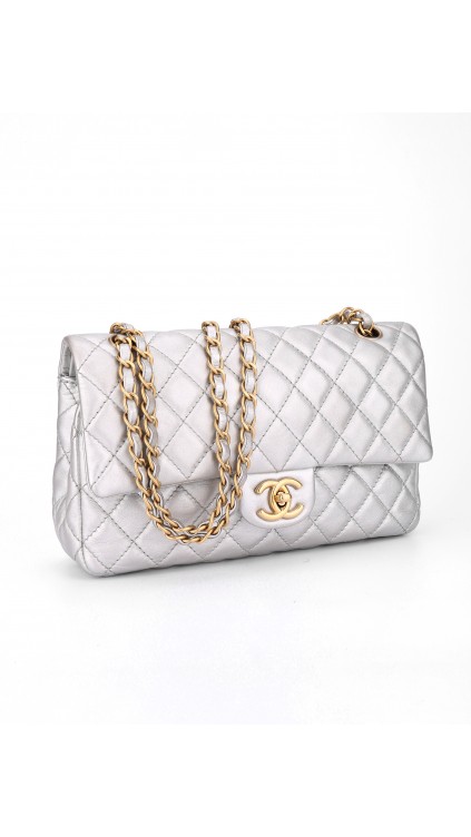 Chanel Metallic Silver Double Flap Bag