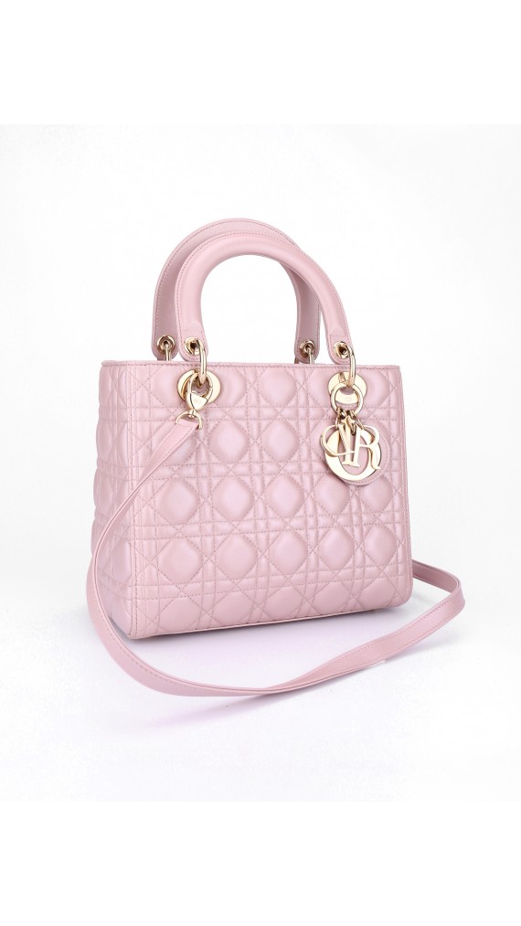 Lady Dior Medium Metallic Pink Shoulder Bag