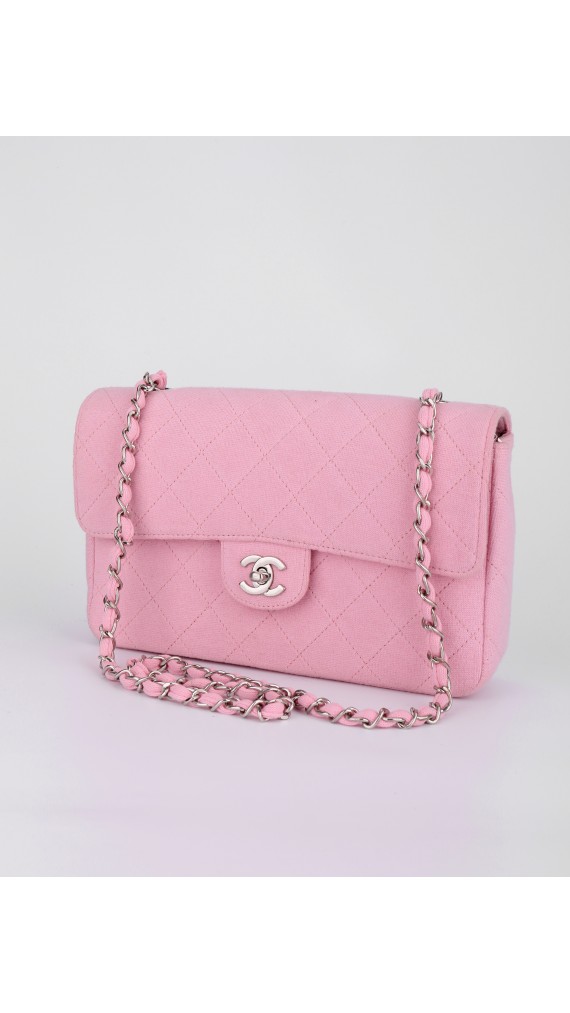 Chanel Stoff Classic Single Flap Shoulder Bag Medium