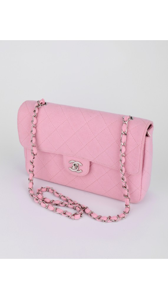 Chanel Stoff Classic Single Flap Shoulder Bag Medium