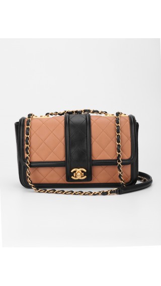 Chanel Quilted Medium Flap Beige and Black