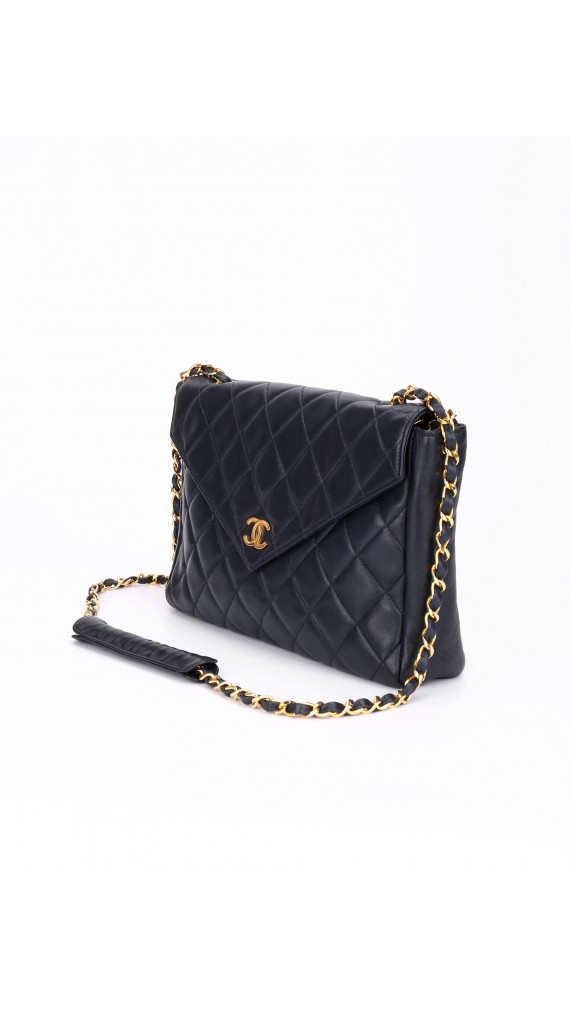Vintage Chanel Soft Shoulder Bag CC Mørkeblå