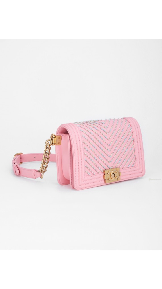 Chanel Calfskin Chevron Embroidered Boy By The Sea Flap Waist Belt Bag