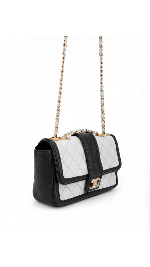 Chanel Single Flap Shoulder Bag - Two Toned Light Blue and Black