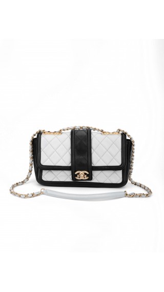 Chanel Single Flap Shoulder Bag - Two Toned Light Blue and Black