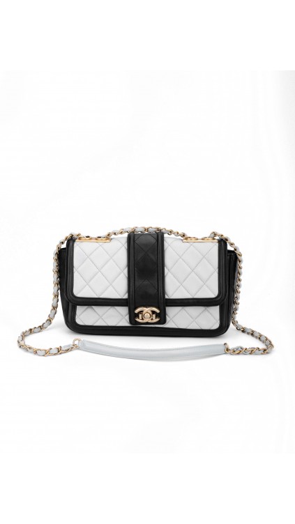 Chanel Single Flap Shoulder Bag - Two Toned Light Blue and Black