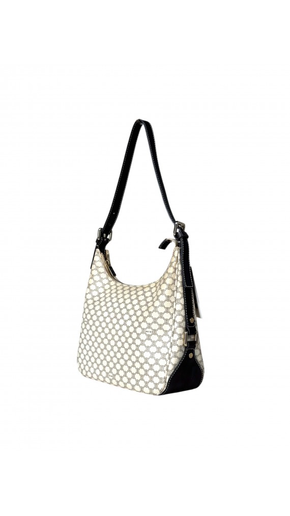 Celine Vintage Macadam Print Shoulder Bag in Beige