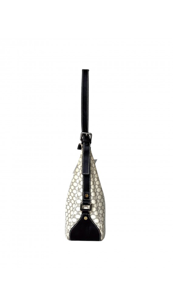 Celine Vintage Macadam Print Shoulder Bag in Beige