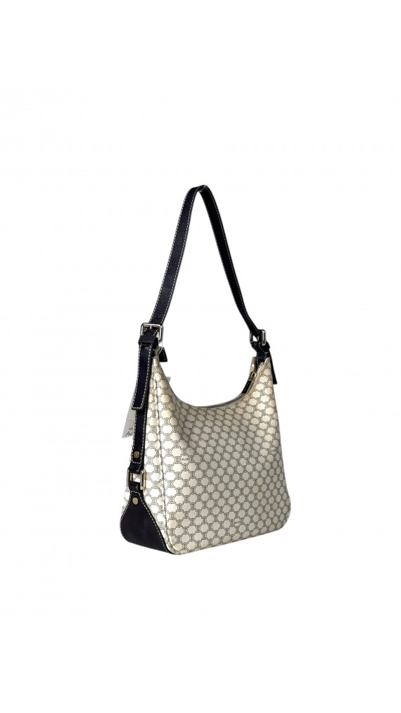 Celine Vintage Macadam Print Shoulder Bag in Beige