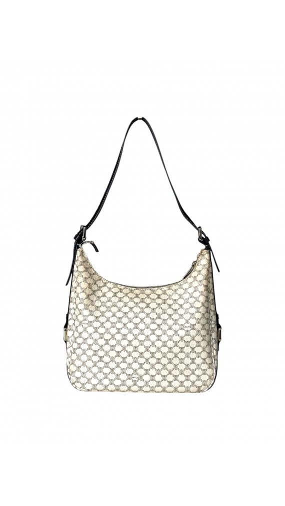 Celine Vintage Macadam Print Shoulder Bag in Beige