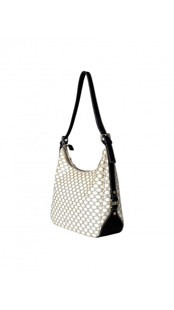 Celine Vintage Macadam Print Shoulder Bag in Beige