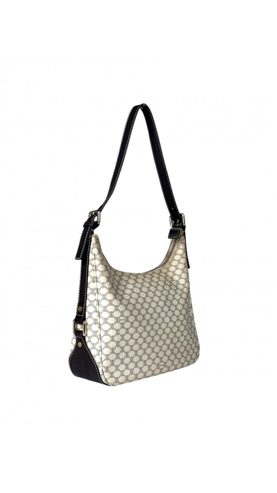 Celine Vintage Macadam Print Shoulder Bag in Beige