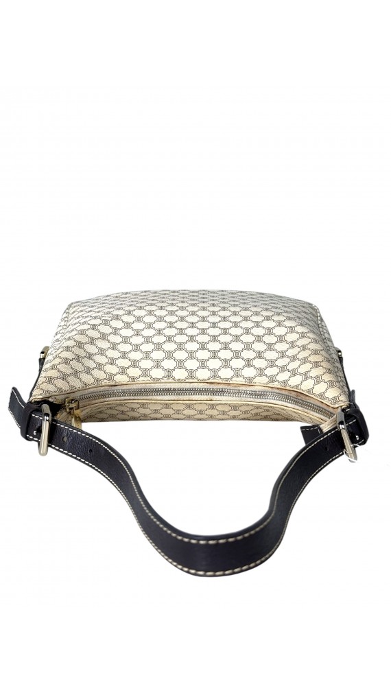 Celine Vintage Macadam Print Shoulder Bag in Beige
