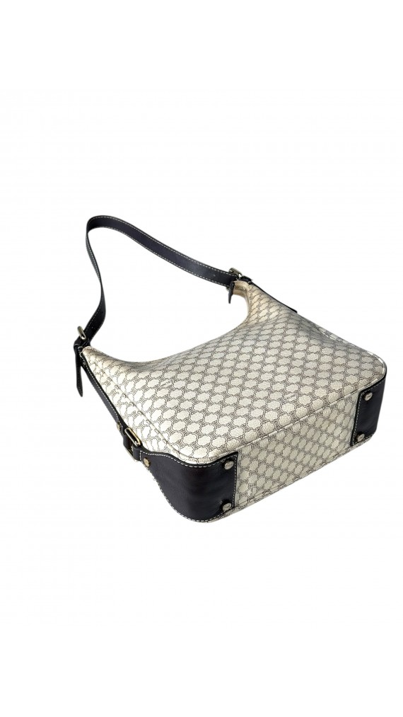 Celine Vintage Macadam Print Shoulder Bag in Beige