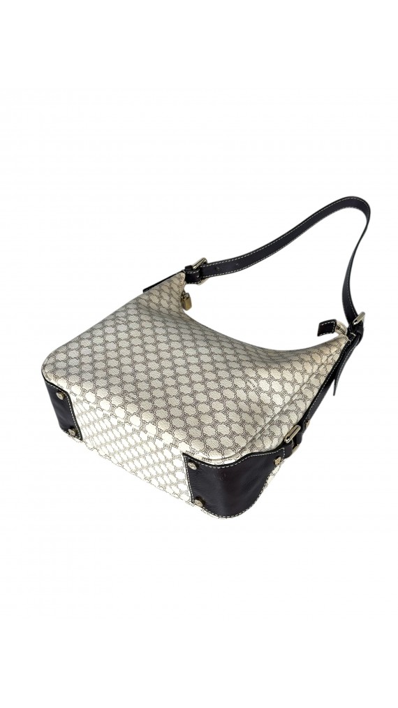 Celine Vintage Macadam Print Shoulder Bag in Beige