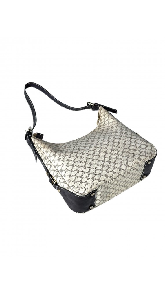 Celine Vintage Macadam Print Shoulder Bag in Beige