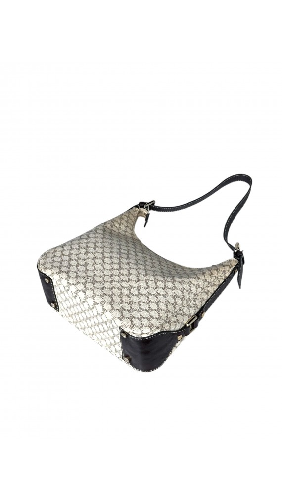 Celine Vintage Macadam Print Shoulder Bag in Beige