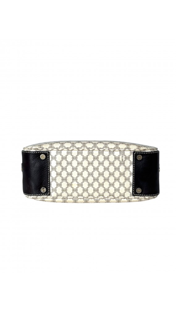 Celine Vintage Macadam Print Shoulder Bag in Beige