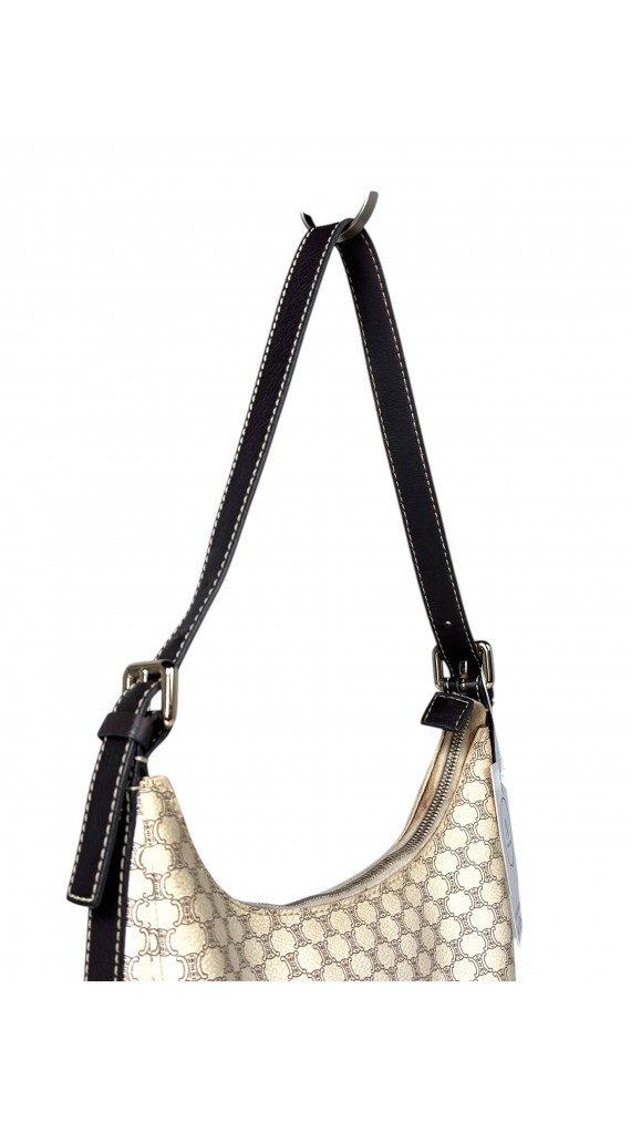 Celine Vintage Macadam Print Shoulder Bag in Beige