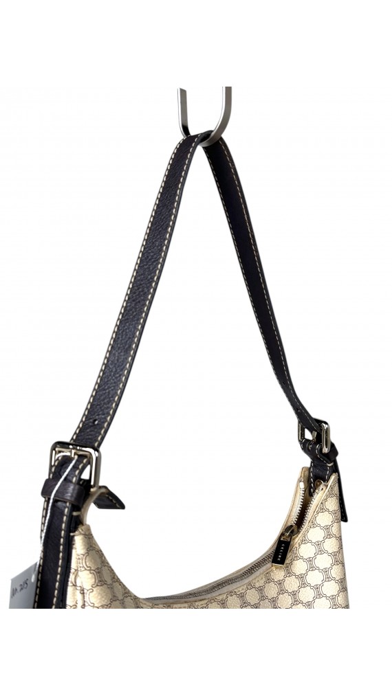 Celine Vintage Macadam Print Shoulder Bag in Beige