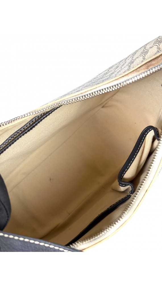 Celine Vintage Macadam Print Shoulder Bag in Beige