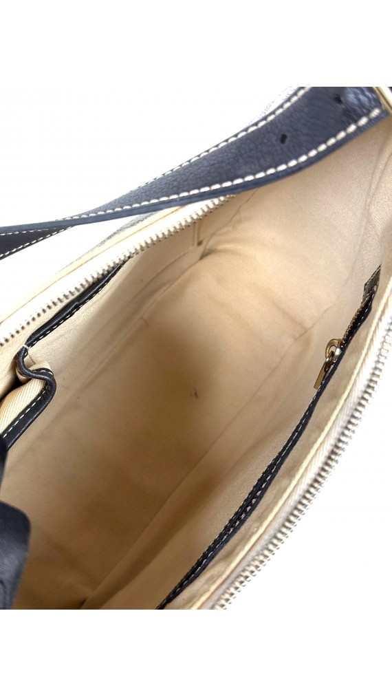 Celine Vintage Macadam Print Shoulder Bag in Beige