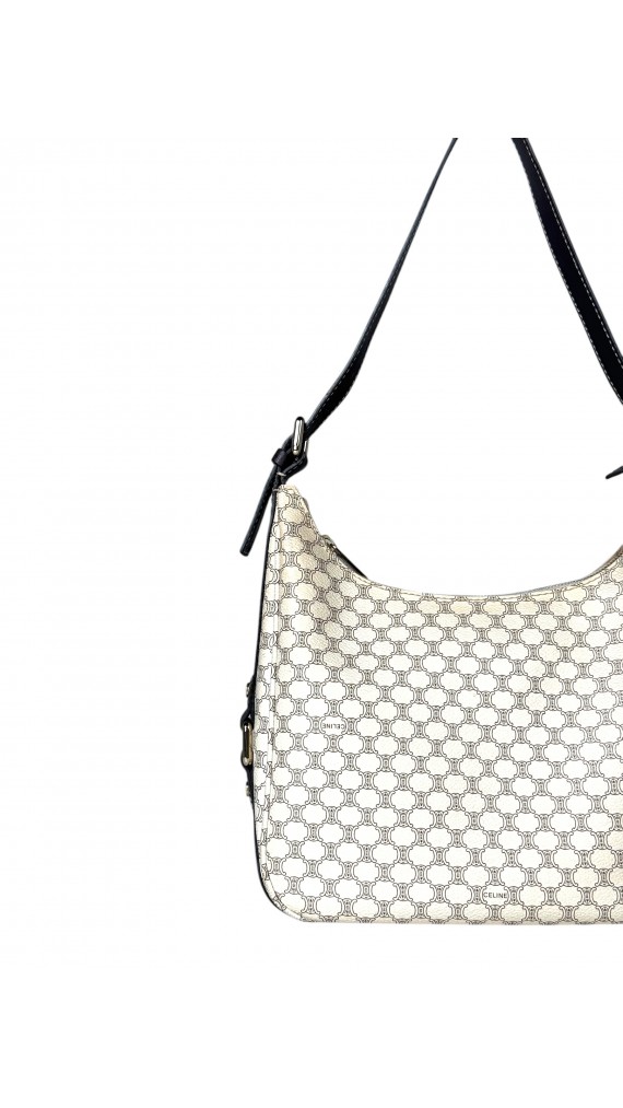 Celine Vintage Macadam Print Shoulder Bag in Beige