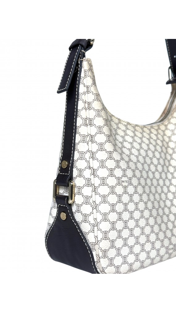 Celine Vintage Macadam Print Shoulder Bag in Beige