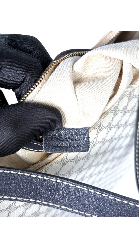 Celine Vintage Macadam Print Shoulder Bag in Beige