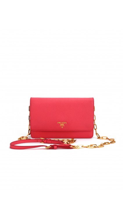 PRADA Wallet On Chain Crossbody Bag - Coral Rose