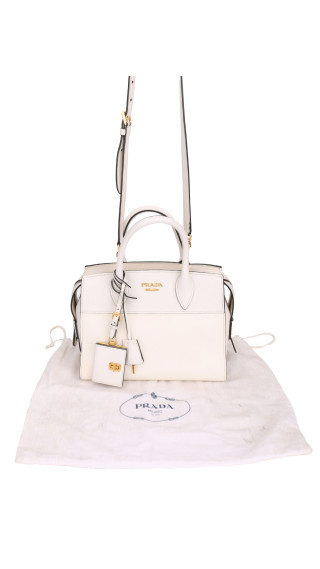 Prada Hvit Saffiano City Hand Shoulder Bag