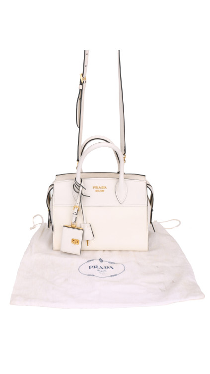 Prada Hvit Saffiano City Hand Shoulder Bag