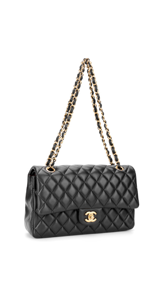Chanel Classic Double Flap Bag i Size Medium Sort Lammeskinn