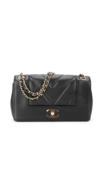 Chanel Classic Sort Lammeskinn Full flap Bag