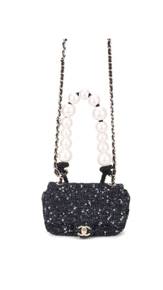 Chanel Tweed Pearl Single Flap Bag Size Mini