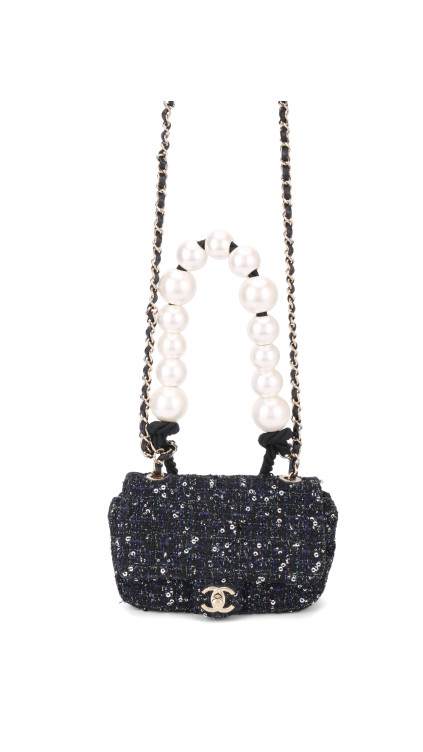 Chanel Tweed Pearl Single Flap Bag Size Mini