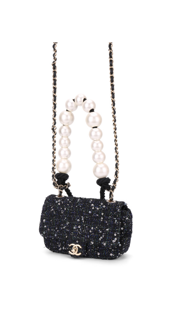 Chanel Tweed Pearl Single Flap Bag Size Mini