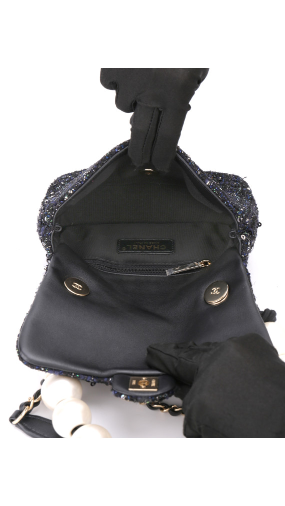 Chanel Tweed Pearl Single Flap Bag Size Mini