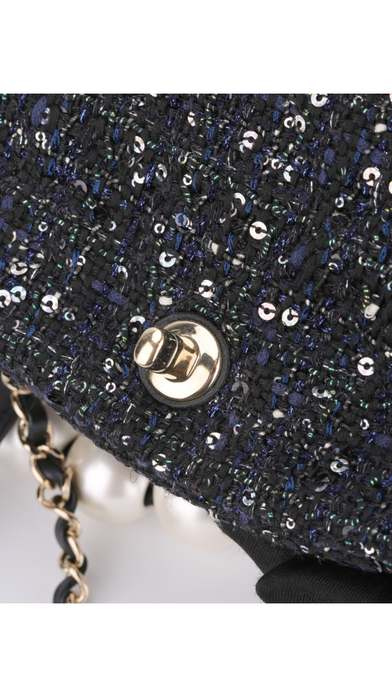 Chanel Tweed Pearl Single Flap Bag Size Mini