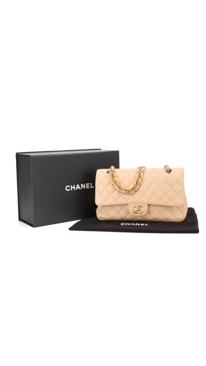 Chanel Classic Double Flap Bag Size Medium Caviar Beige