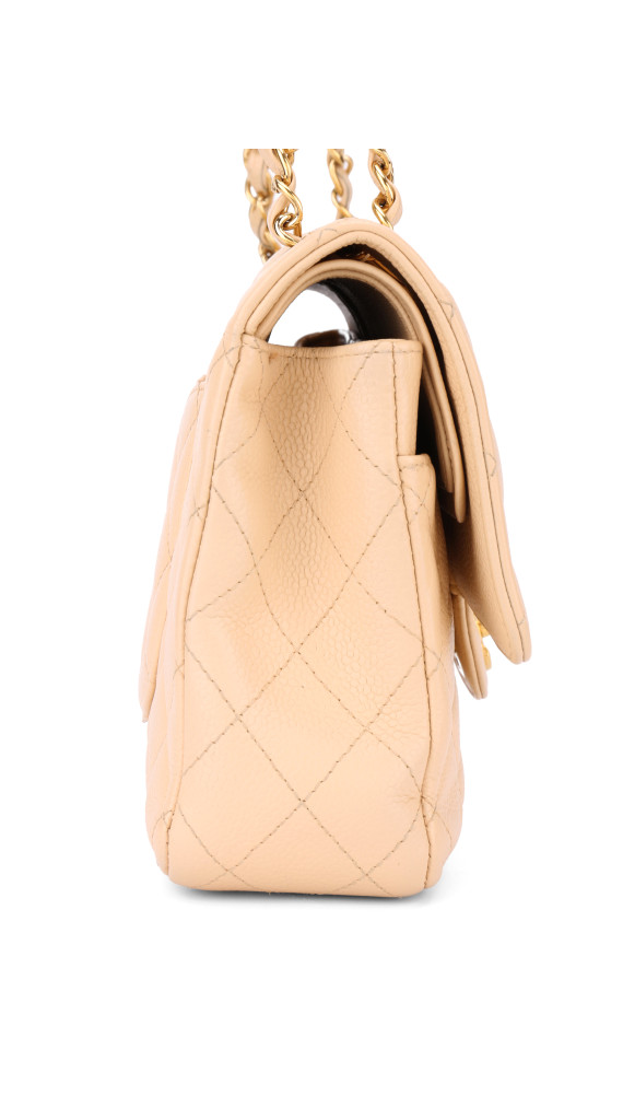 Chanel Classic Double Flap Bag Size Medium Caviar Beige